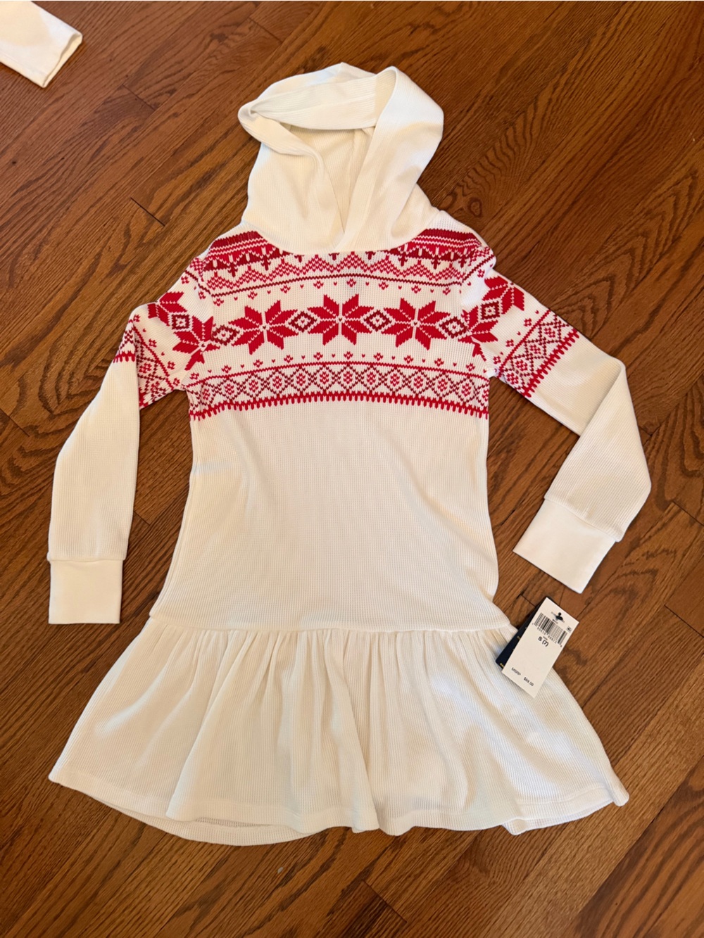 Polo by Ralph Lauren White Hooded Sweater Dress with Red Fair Isle